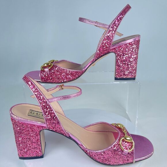 Gucci Horsebit Glittered Sandals - Pink | Women's 37.5 or US 7 - Picture 10 of 12